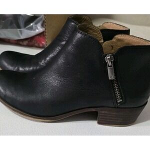 Lucky Brand Womens Boots Size 8M LEATHER Low Block Heel Zip Bootie Burklee